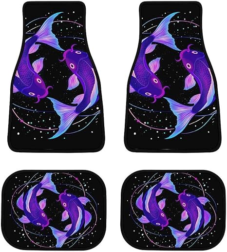 4 Piece Full Set All-Weather Car Floor Mats Car Decoration Universal Fit Trucks Cars - Neon Fish Zodiac Pisces Art Carpet Floor Mat for Women Men
