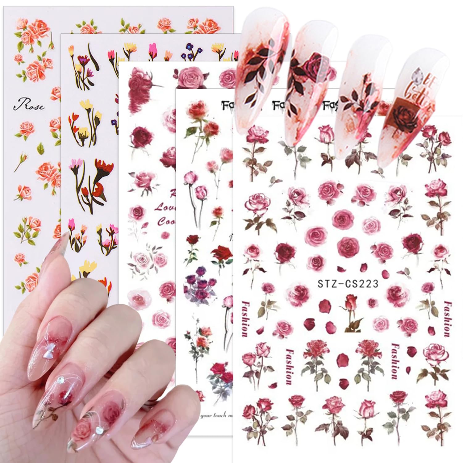 Flowers Nail Stickers Decals 6 Sheets Self Adhesive Flowers