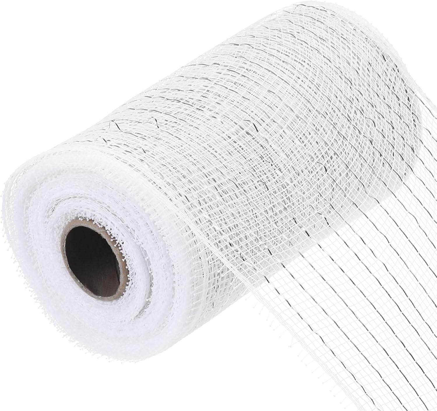 MECCANIXITY 6 Inch Glitter Poly Burlap Mesh for Wreath, Decorative Mesh Fabric Ribbon 10 Yard for Fall Easter Christmas Flower Bow, White & Silver