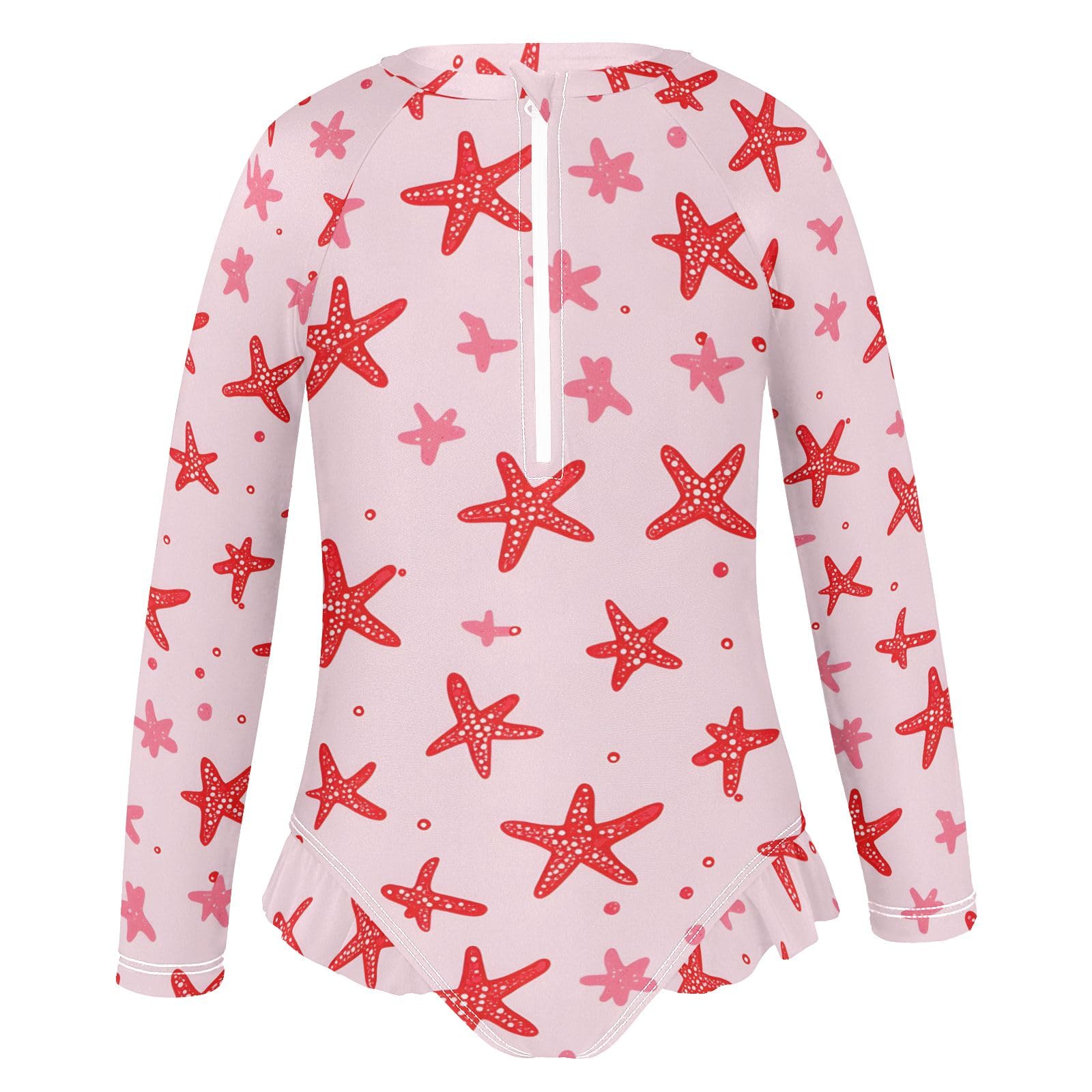 ALAZA Swimsuit for Girls Long Sleeve Rashguard Bathing Suit Red Starfish Quick Dry 4T