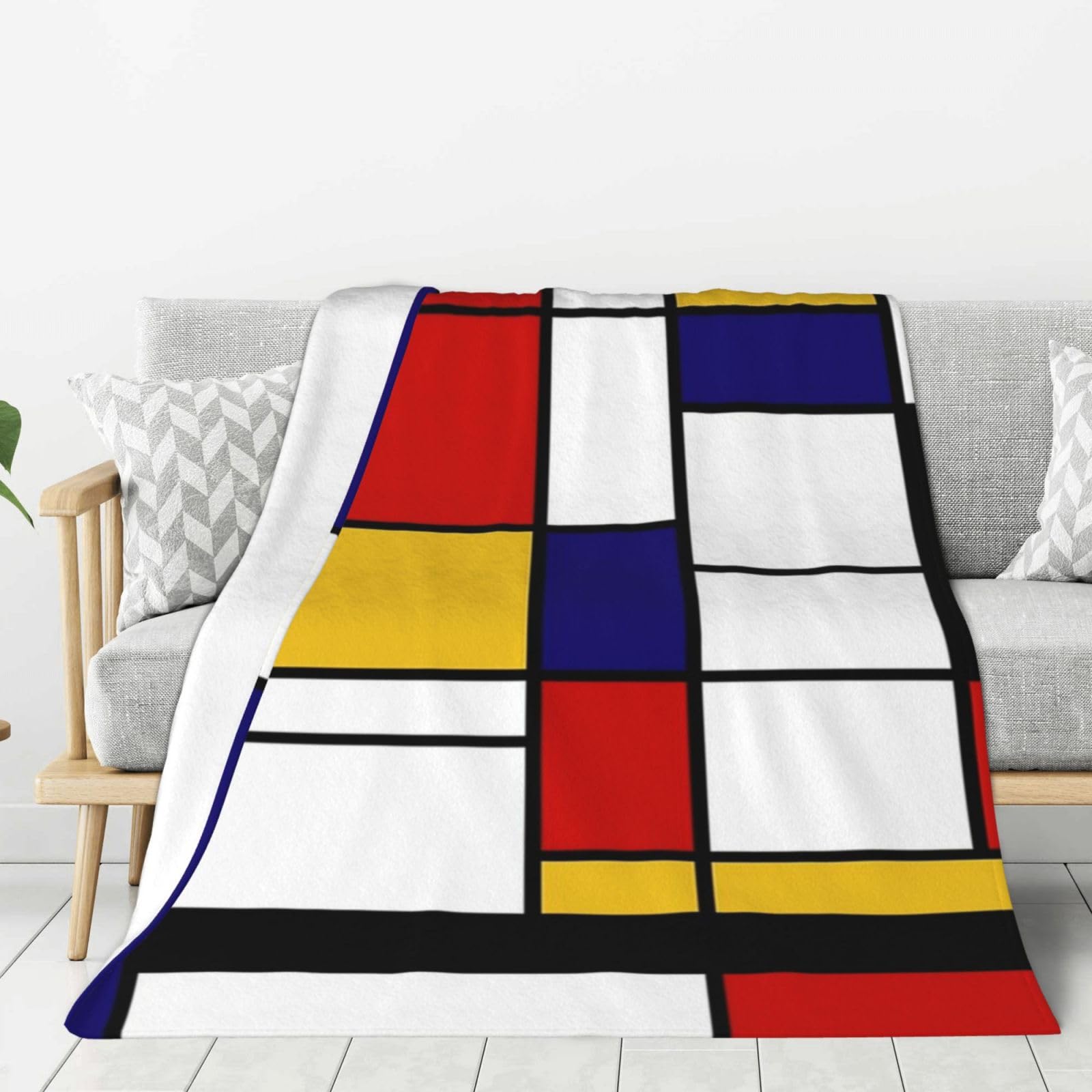 Lfeartesa As Shown Throw Couch And Armchair, Bedspreads, Travel Blanket Throw Blankets For Sofas Bed, Artistic Mondrian Style Color Composition Red,60"X50"