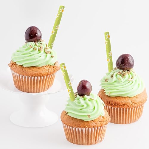 Miniatura 5 de Waline - 100 popotes de papel desechables de margaritas bohemias verdes para verano, cumpleaños, baby shower, suministros de fiesta, jugos, batidos