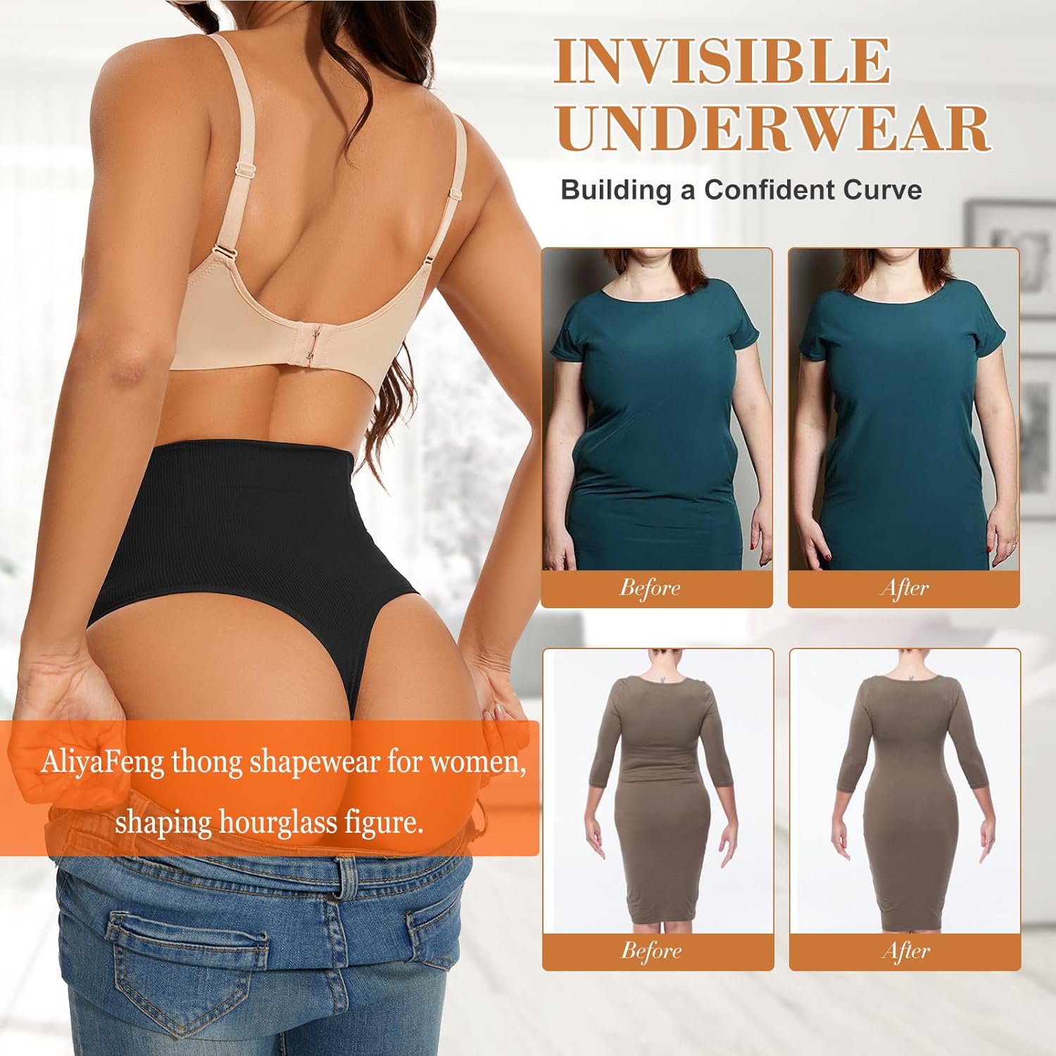 Tummy Control Thong Shapewear for Women Body Shaper Panty Seamless Mid Waisted Thongs Underwear Panties - Image 4