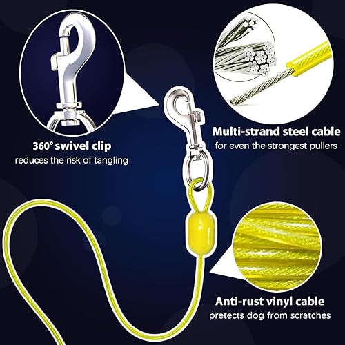 Miniatura 6 de Cable y estaca de amarre para perros de 30 pies, anclaje de acero en espiral pesado de 360 sin enredos y correa retráctil para perros pequeños a