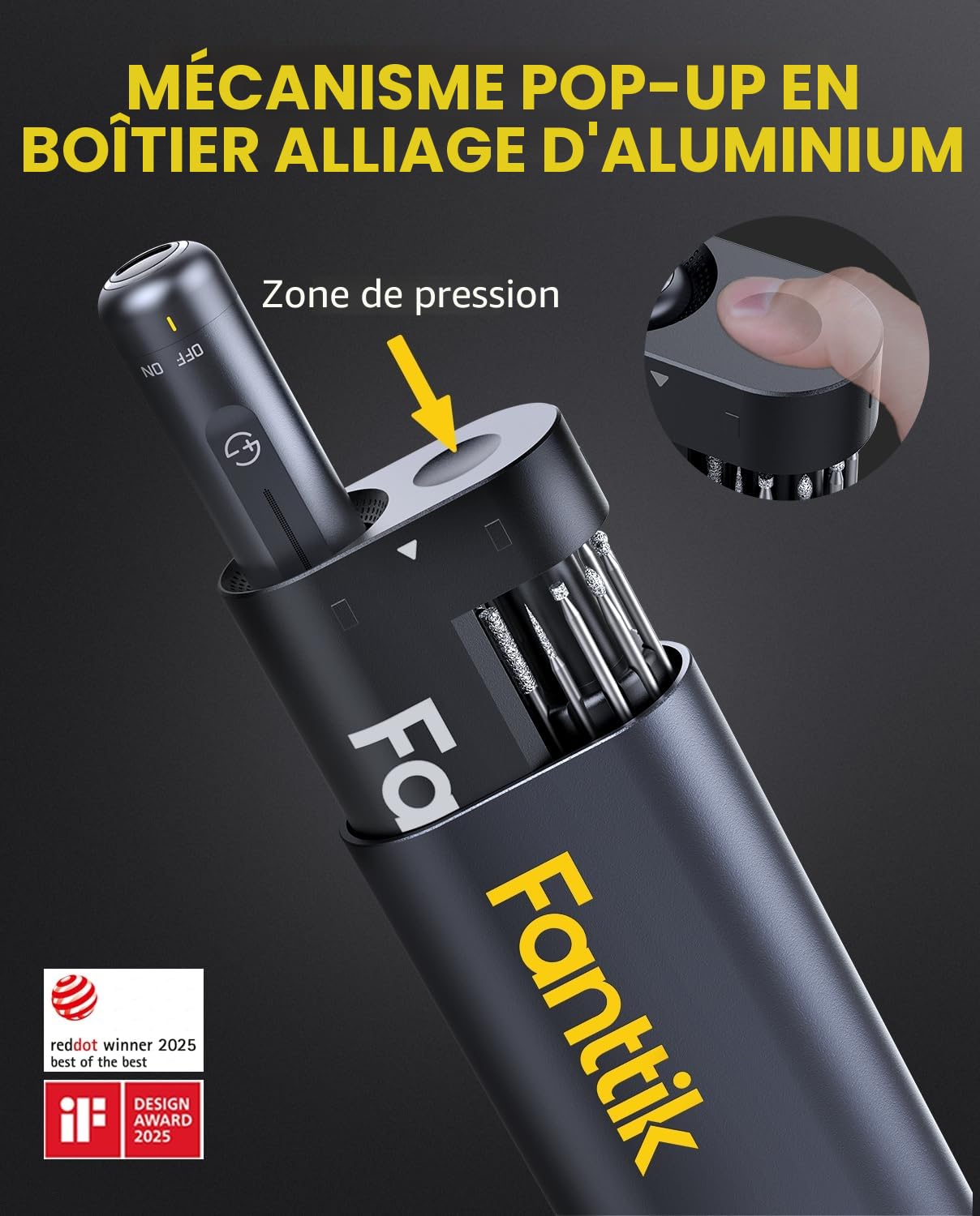 Fanttik F2 Master Outil Rotatif Multifonction Sans Fil 4V, Moteur NeoPulse, 5-Vitesses 25000tr/min Max, Mini Perceuse Sans Fil Avec 35 pcs pour Graver, Polir, Ponçage, Perçage et Bricolage（Noir）