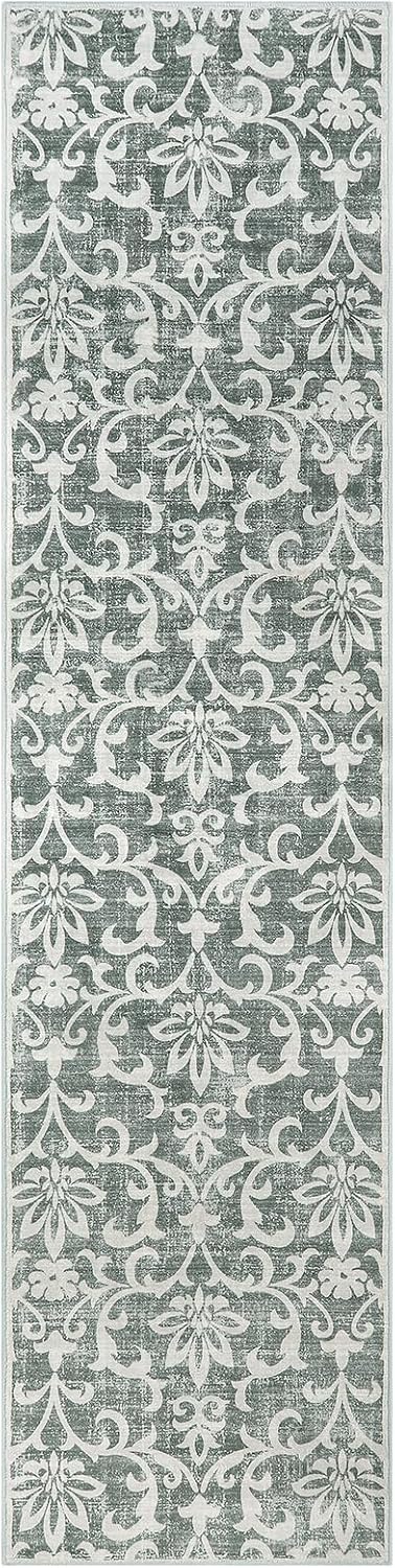 Morebes Vintage Washable Runner Rug,Runner Rugs for Hallway 2x8, Non-Slip Bath Mat Distressed Floral Rug Indoor Floor Carpet Runner for Kitchen Entryway Laundry Foyer,Light Grey