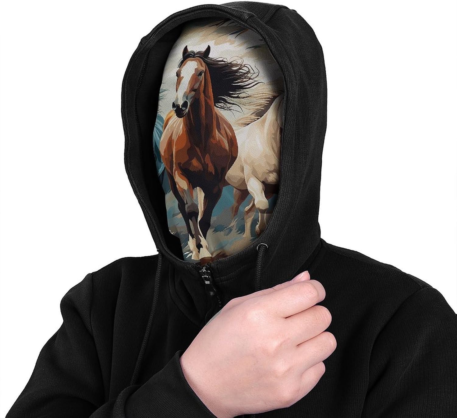 A Pattern with Horses As A Background Face Shielding Protection for Women, Funny Cooling Mask for Men, Breathable Full Head Mask for Outdoor, Full Face Cover for Cycling, Windproof Hood Cover White image 4