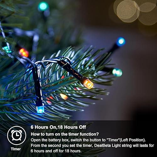 Miniatura 6 de Paquete de 4 tiras de luces de Navidad a batería, 50 luces LED, batería de 16.5 pies, color verde oscuro, temporizador automático, 8 modos de