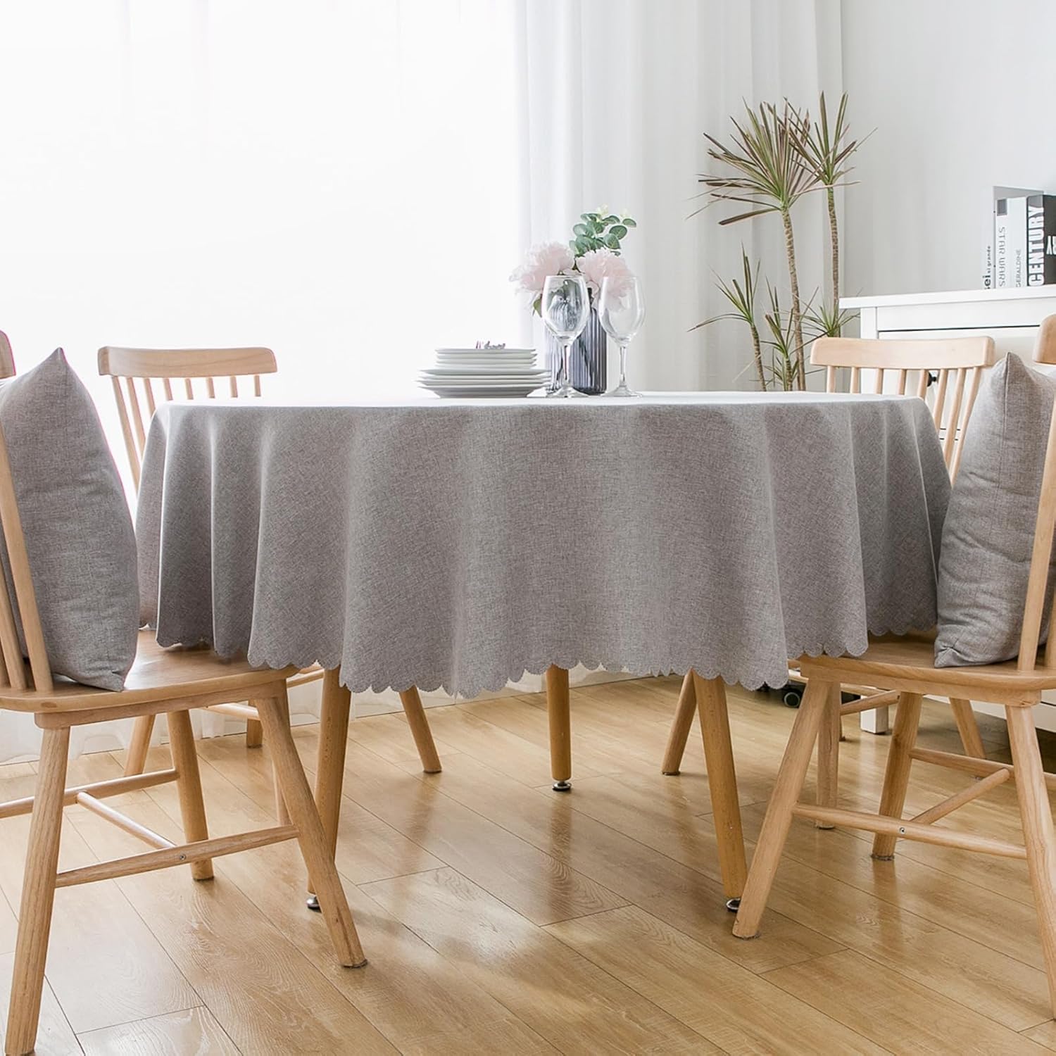 Rakila Cotton Linen Fabric Round Tablecloth Waterproof Oil-Proof Stain Resistant Washable Table Cover for Kitchen Dining Party Decoration(78 inch, Gray)