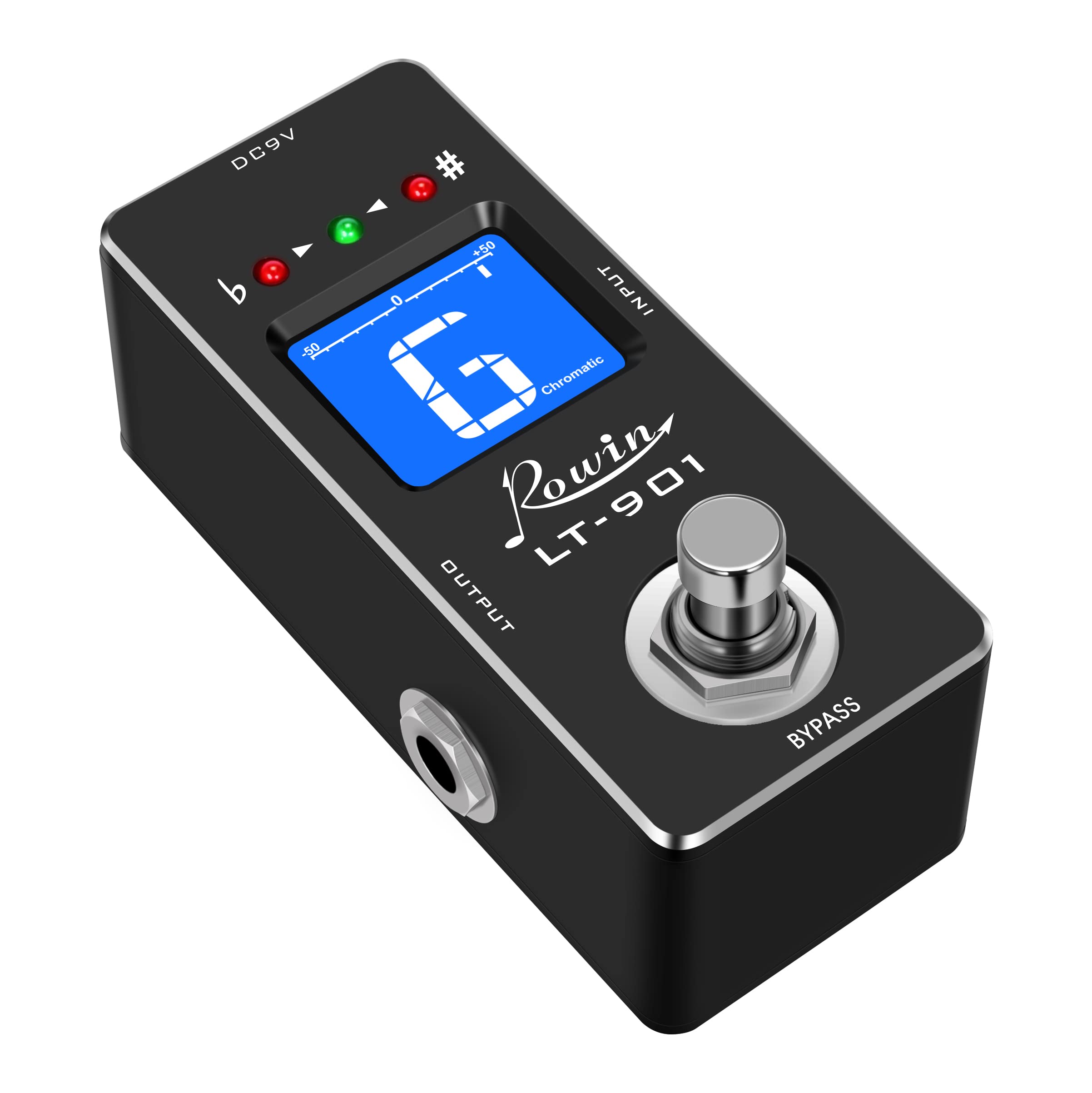 Rowin LT-901 - Pedal de afinador de guitarra cromática - True Bypass, afinación ultrarrápida, visualización LED, diseño compacto para guitarras eléctricas y bajas