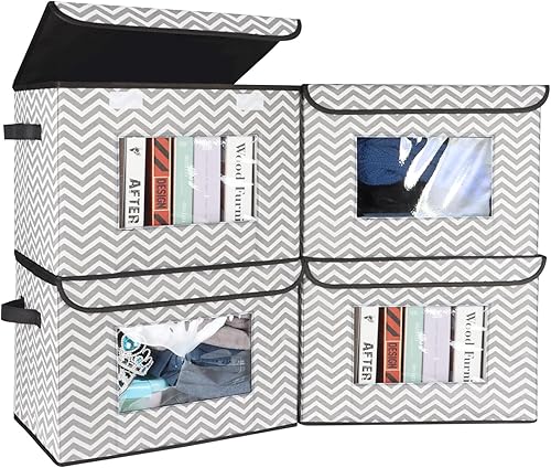 Univivi Paquete de 4 contenedores plegables de almacenamiento, cajas de almacenamiento de tela con tapas, contenedores grandes con tapas para