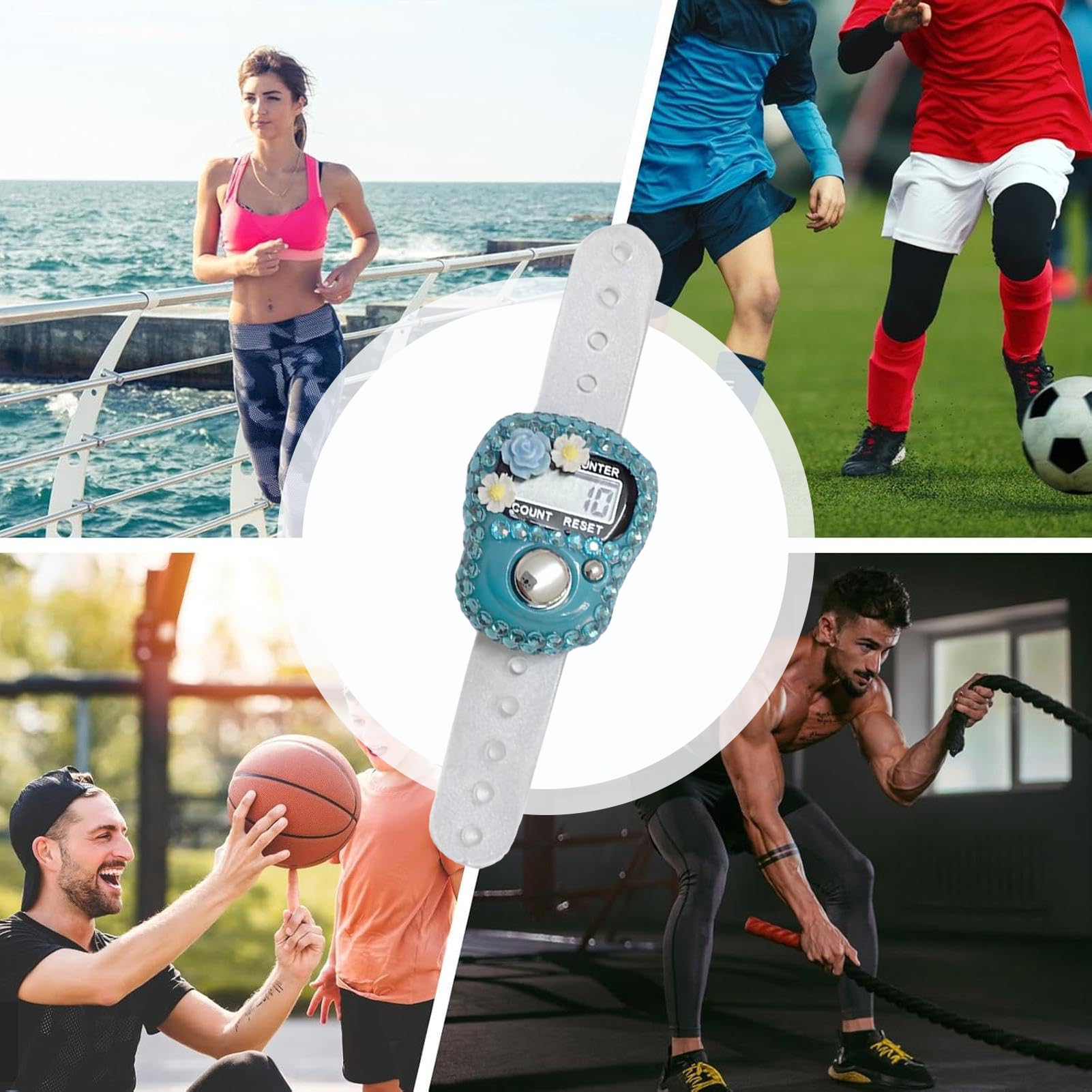 Compteur Numérique à Doigt LCD Avec Strass Fleuri - Réinitialisable, Portable Pour Fitness, Sport, Enseignement