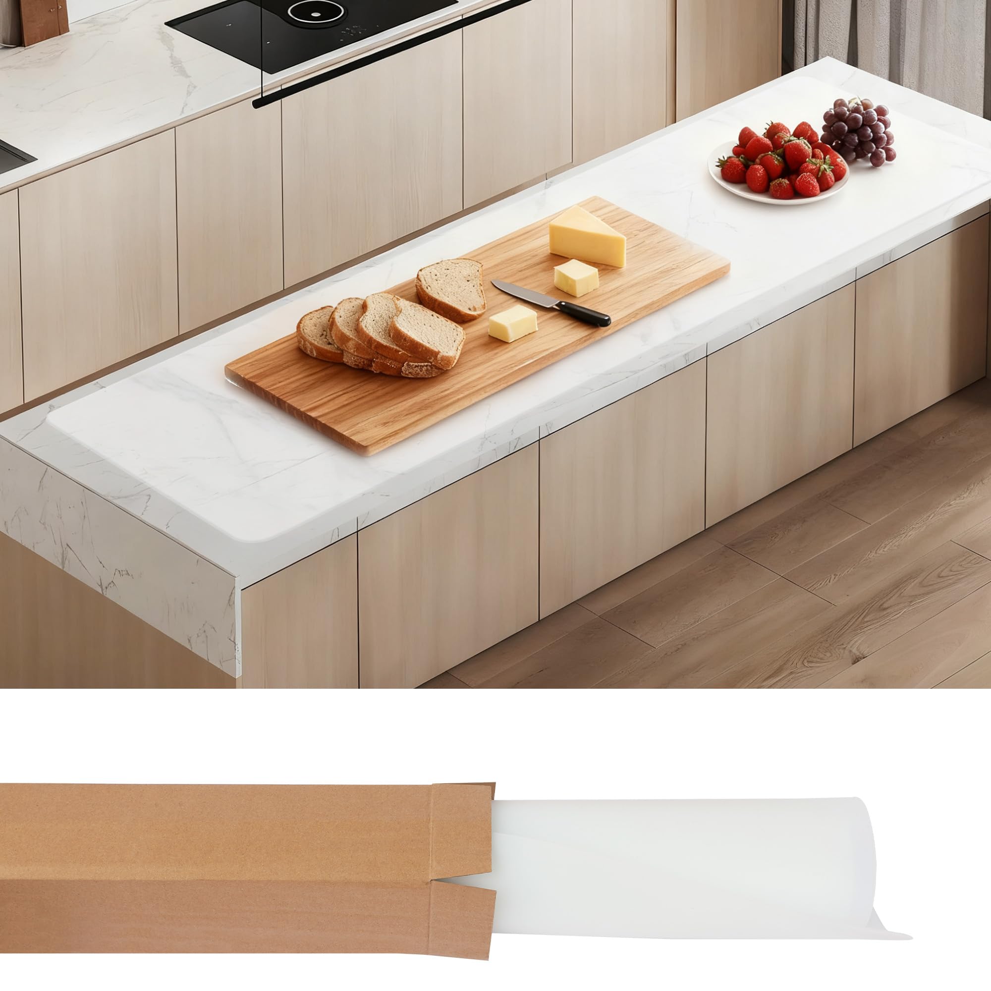 ​​SOSMAR Large Silicone Mats for Worktops 125x40cm, Heat Resistant Waterproof Nonstick Kitchen Counter Protector, Non-Slip Silicone Sheet for Resin, Craft Painting, Table Placemat - Translucent