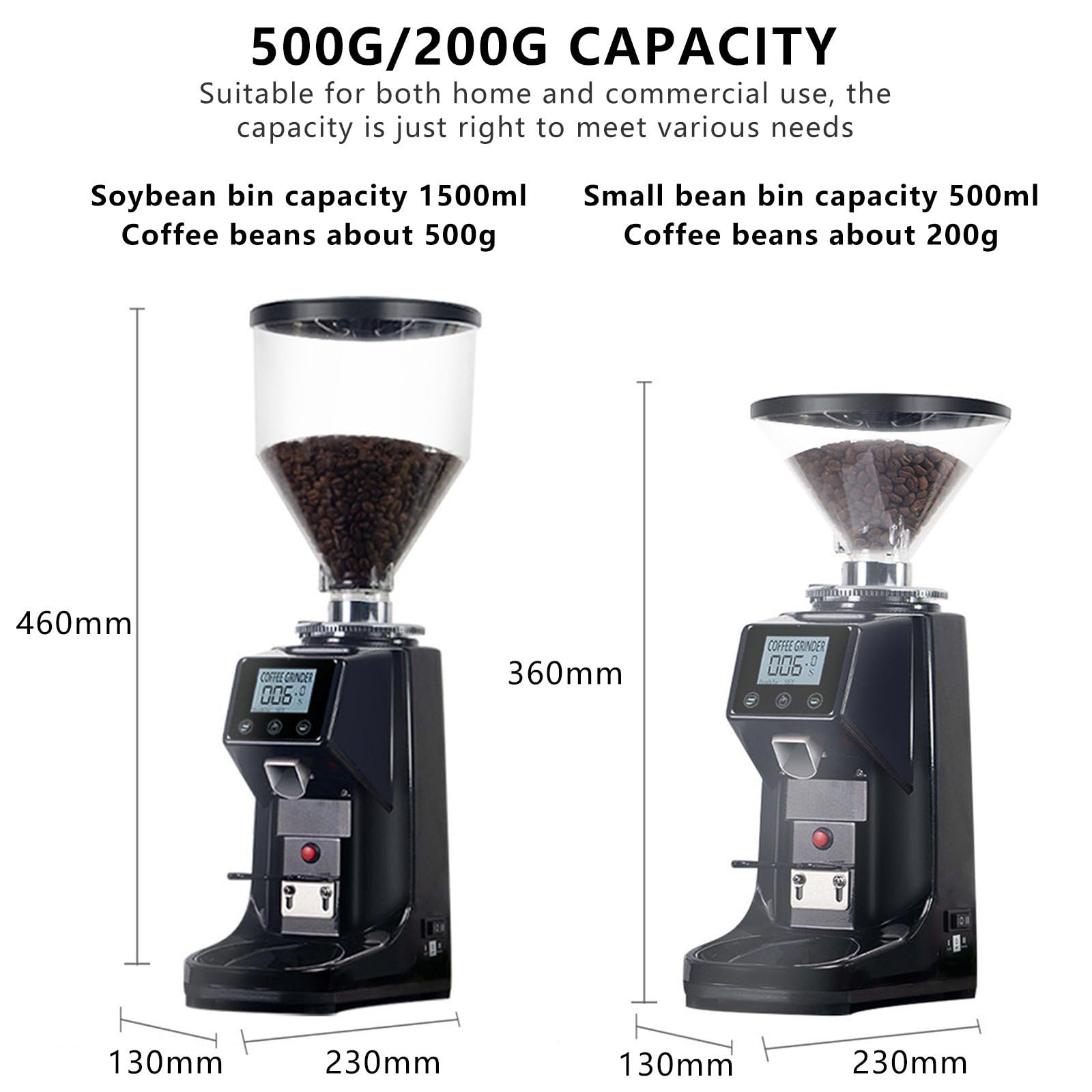 Domowy Elektryczny Ekspres Do Kawy Espresso MłYnek, Regulacja Czasu I IlośCi, Cyfrowy WyśWietlacz Komercyjny MłYnek Do Kawy Z Ziarnami,Black-1500ml