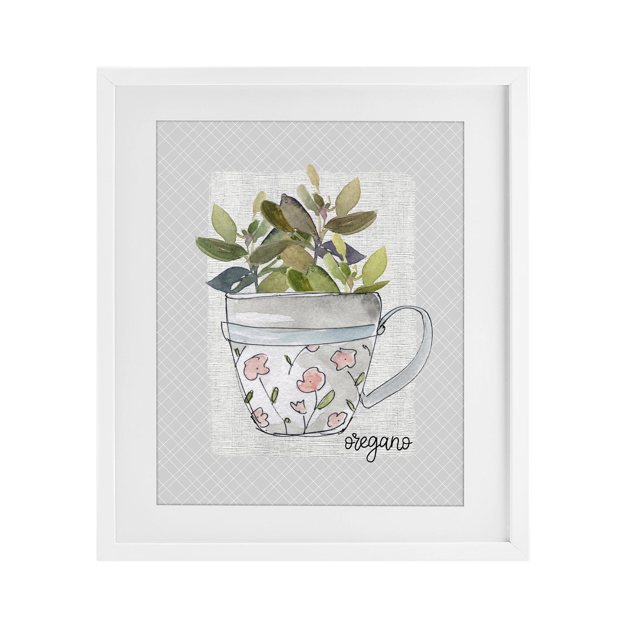 Stupell Industries Coastal White (Textured) 'Oregano Herb Mug'| Framed Print Under Glass