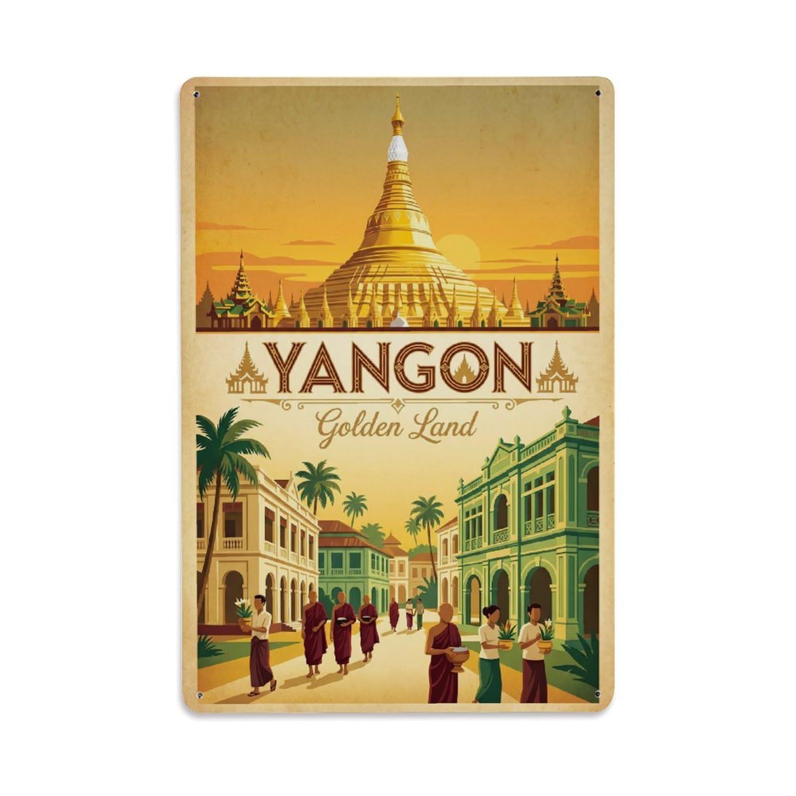 Gead 8X12inch Style Retro Myanmar Yangon Travel Metal Tin Sign