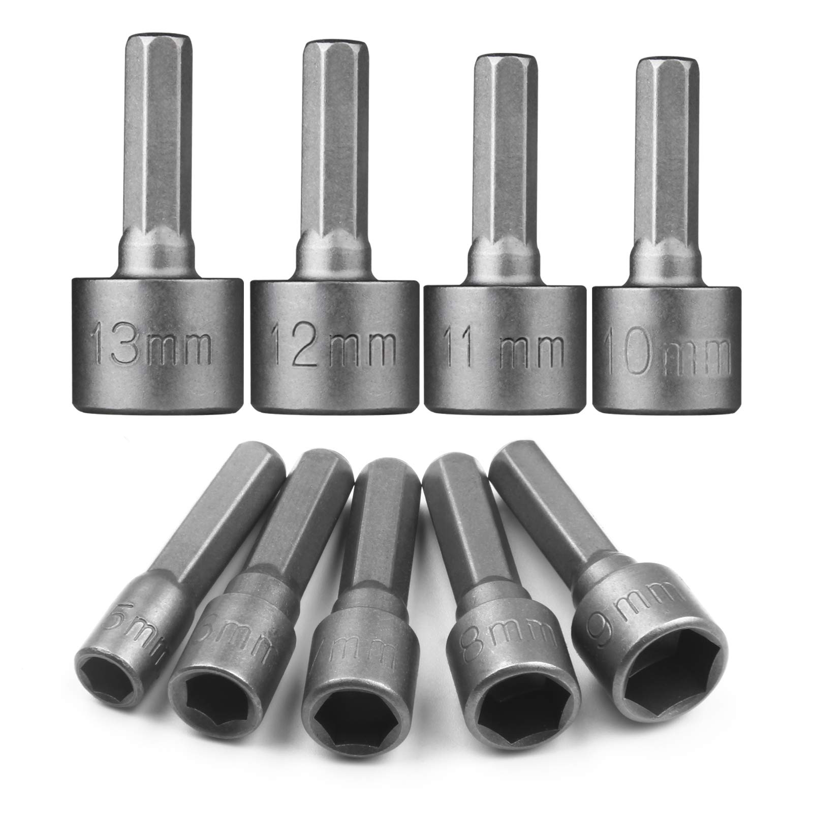 HPHOPE 9 Pcs Socket Spanner Set 5-13mm Socket Bit Adapter 1/4 Inch Hex Shank, Suitable for Hand Drills Electric Drills and Screwdrivers - Image 3