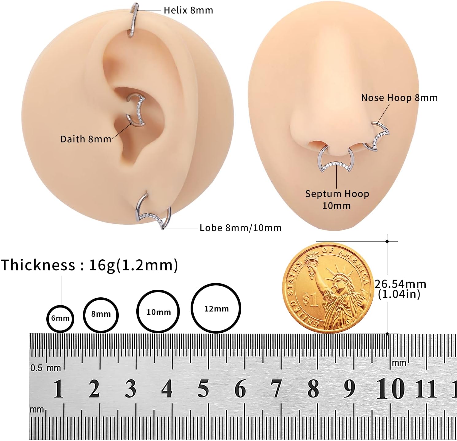 VOJO G23 Titanium Moon Daith Rook Piercing Earrings Jewelry Tragus Helix Nose Rings Cartilage for Women - Image 3