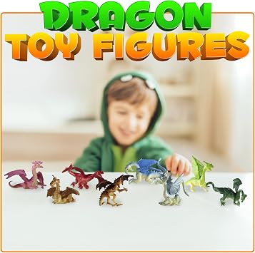 Bedwina Mini Dragon Toy Figures - (Pack of 36) 2 Inch Plastic Rubbery Dragon Figurines in Assorted Colors and Styles - Kids Toys for Birthday Party Favors, Decorations, Cupcake Toppers and Pinatas