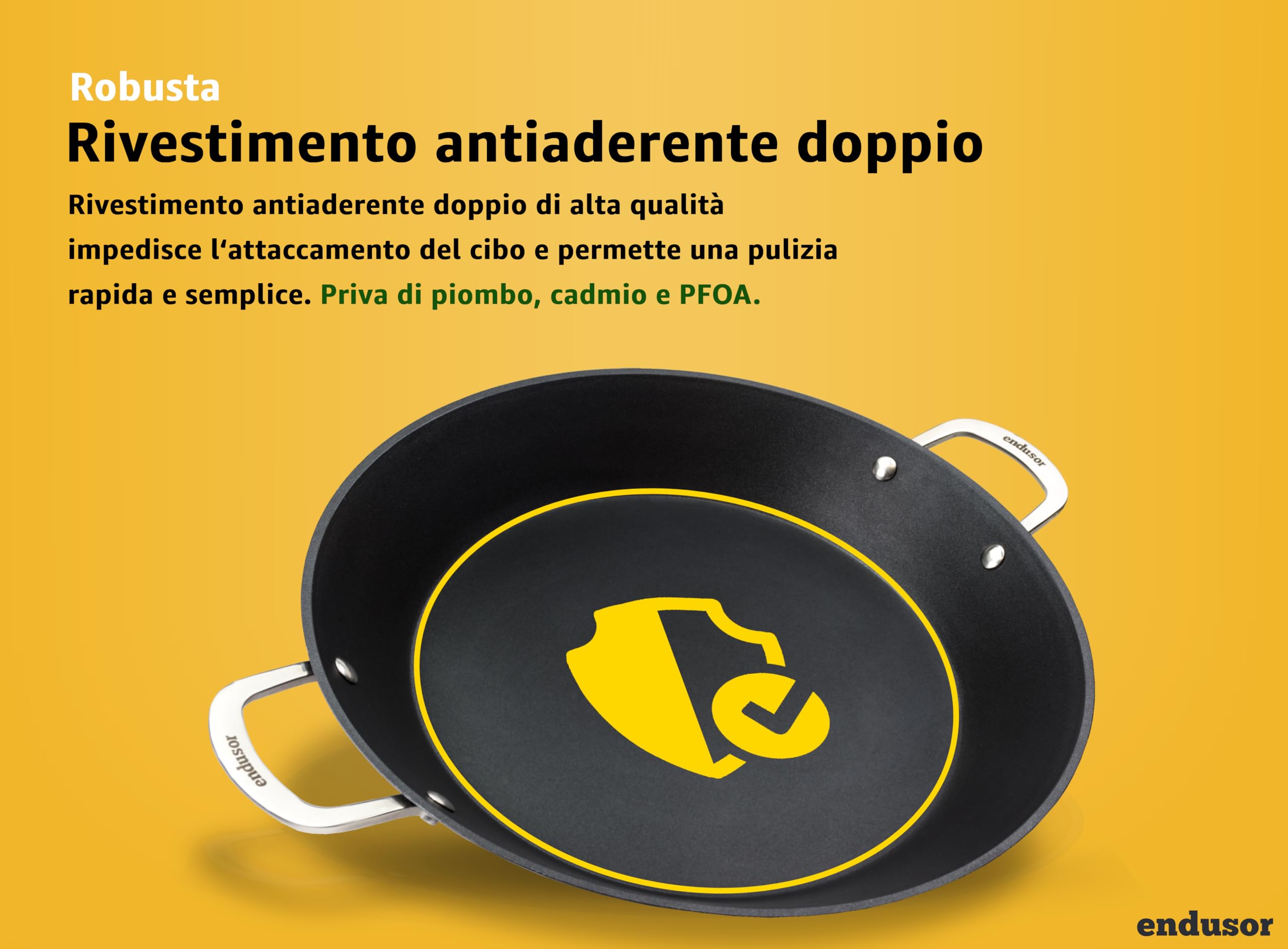 endusor Padella Paella 38 cm - Induzione Gas Ceramica Elettrico | Padella grande per 6-8 persone | Pentola antiaderente per una deliziosa paella fatta in casa | Padella professionale in alluminio