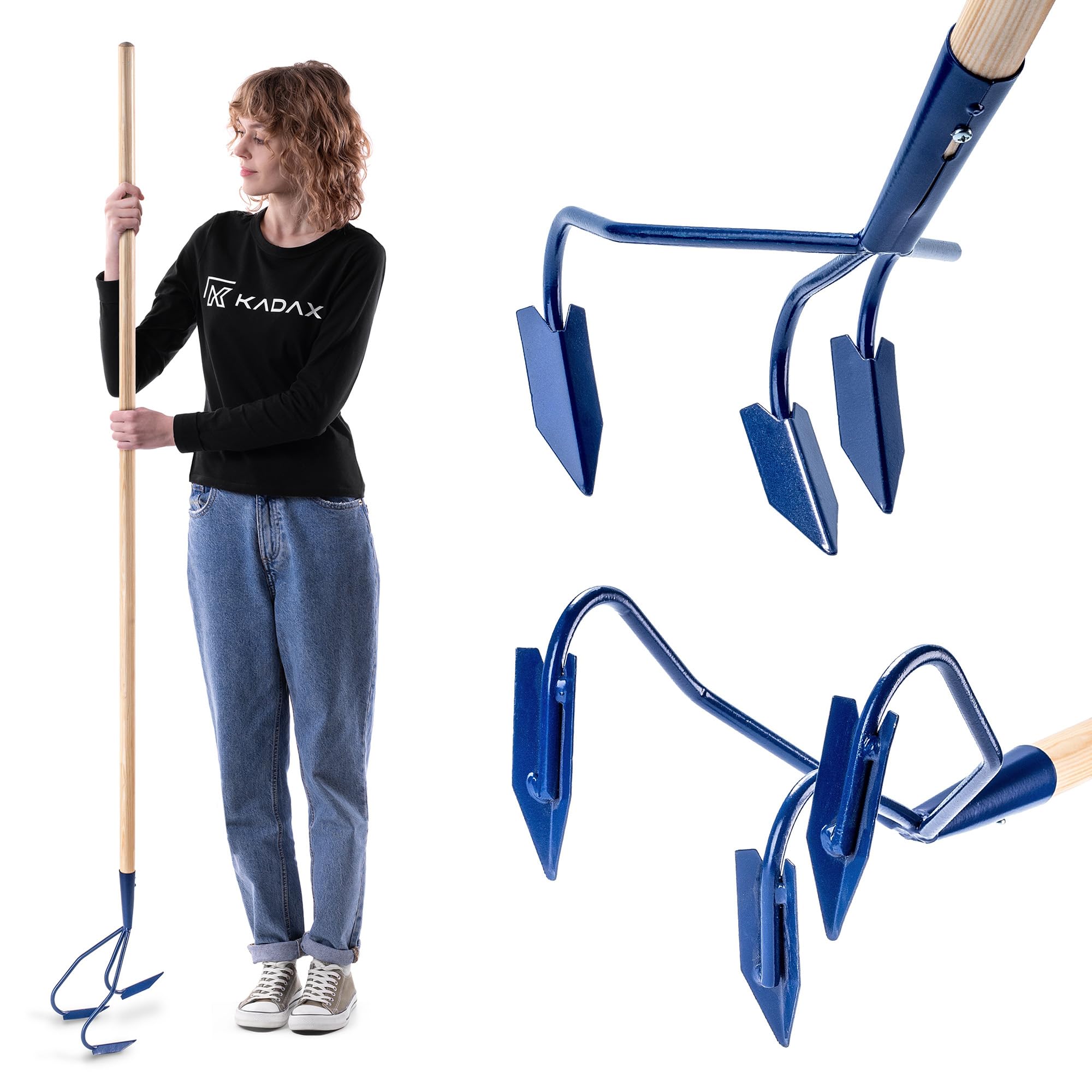 KADAX Cultivateur Manuel en métal, cultivateur à Long Manche en Bois, cultivateur Robuste, Griffe de Jardin, houe de Jardin pour ameublir Le Sol (avec 3 Dents de soc)