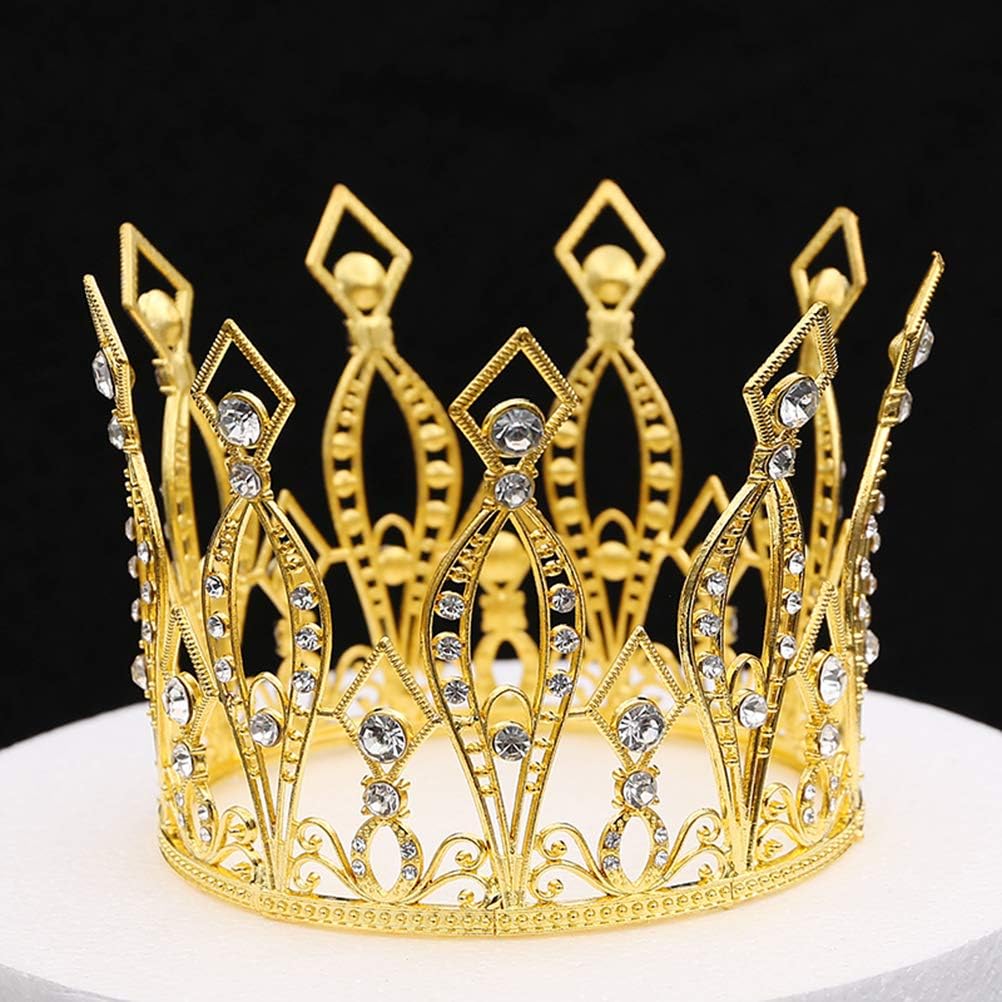 JANOU Crown Tiara Cake Topper Crystal Children Hair Ornaments for Wedding Birthday Baby Shower Party Cake Decoration (Gold)