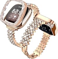 Vista 8 de Correa brillante compatible con Fitbit Versa 4/Sense, Fitbit Versa 3/Sense 2, pulsera de metal de doble giro con diamantes de imitación para Fitbit