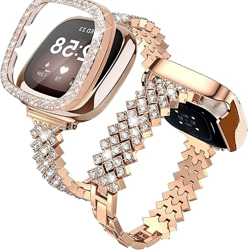 Correa de reloj brillante compatible con Fitbit Versa 3Fitbit Sense para mujer correa ajustable de aleación de cristal con diamantes de imitación de