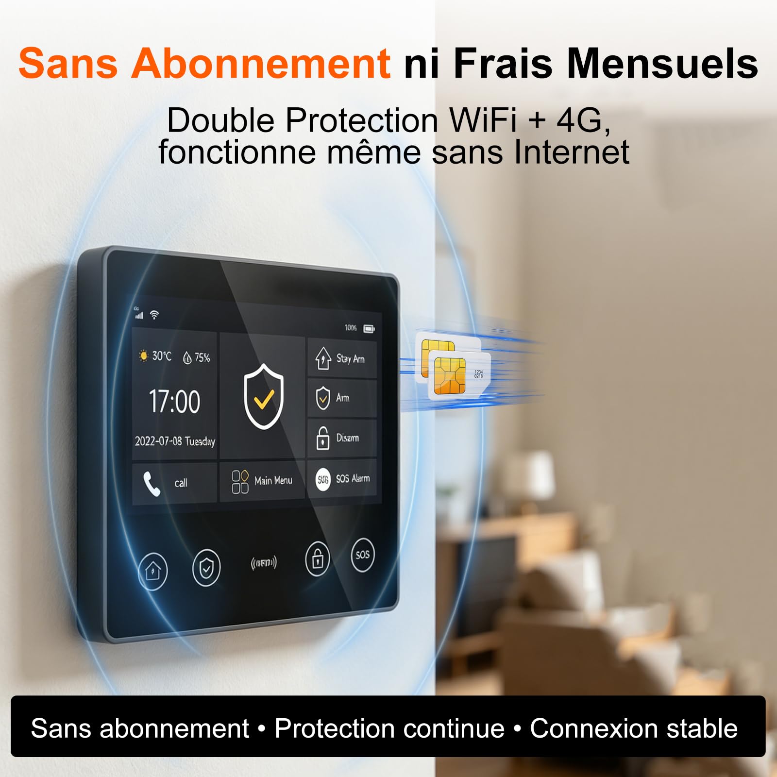XUK Alarme Maison sans Fil 4G + WiFi, Kit Alarme sans Abonnement | Écran tactile 4,3", détecteurs d'ouverture et de mouvement inclus, application Tuya Smart, compatible Alexa & Google
