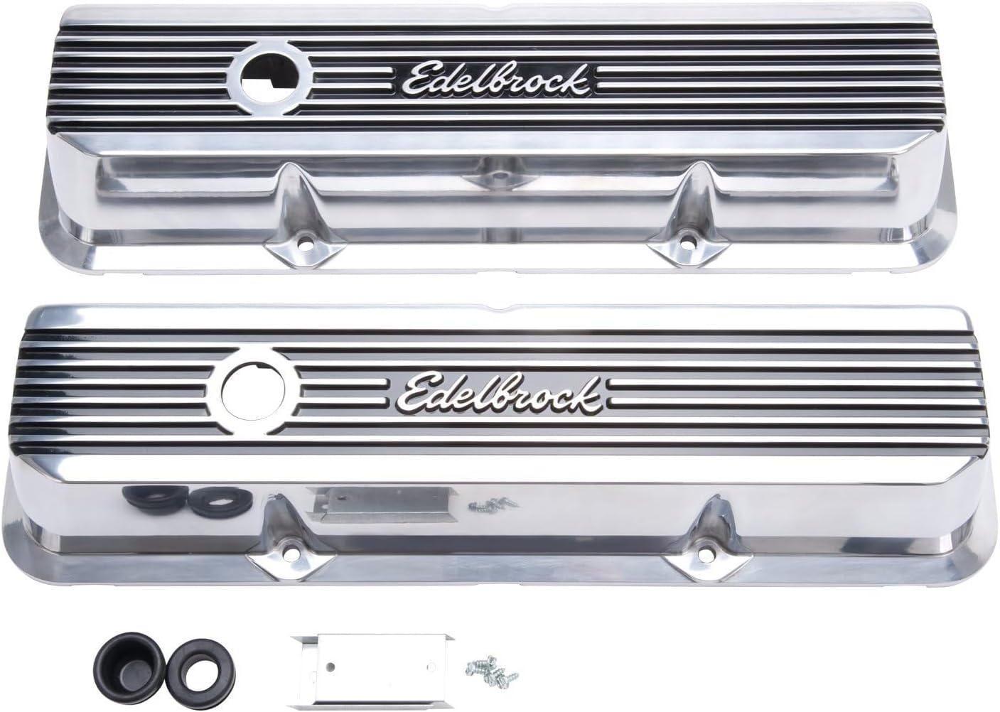 Edelbrock 4277 Elite II Series Valve Cover Polished Raised Fins 3.55 in. Overall Height Elite II Series Valve Cover