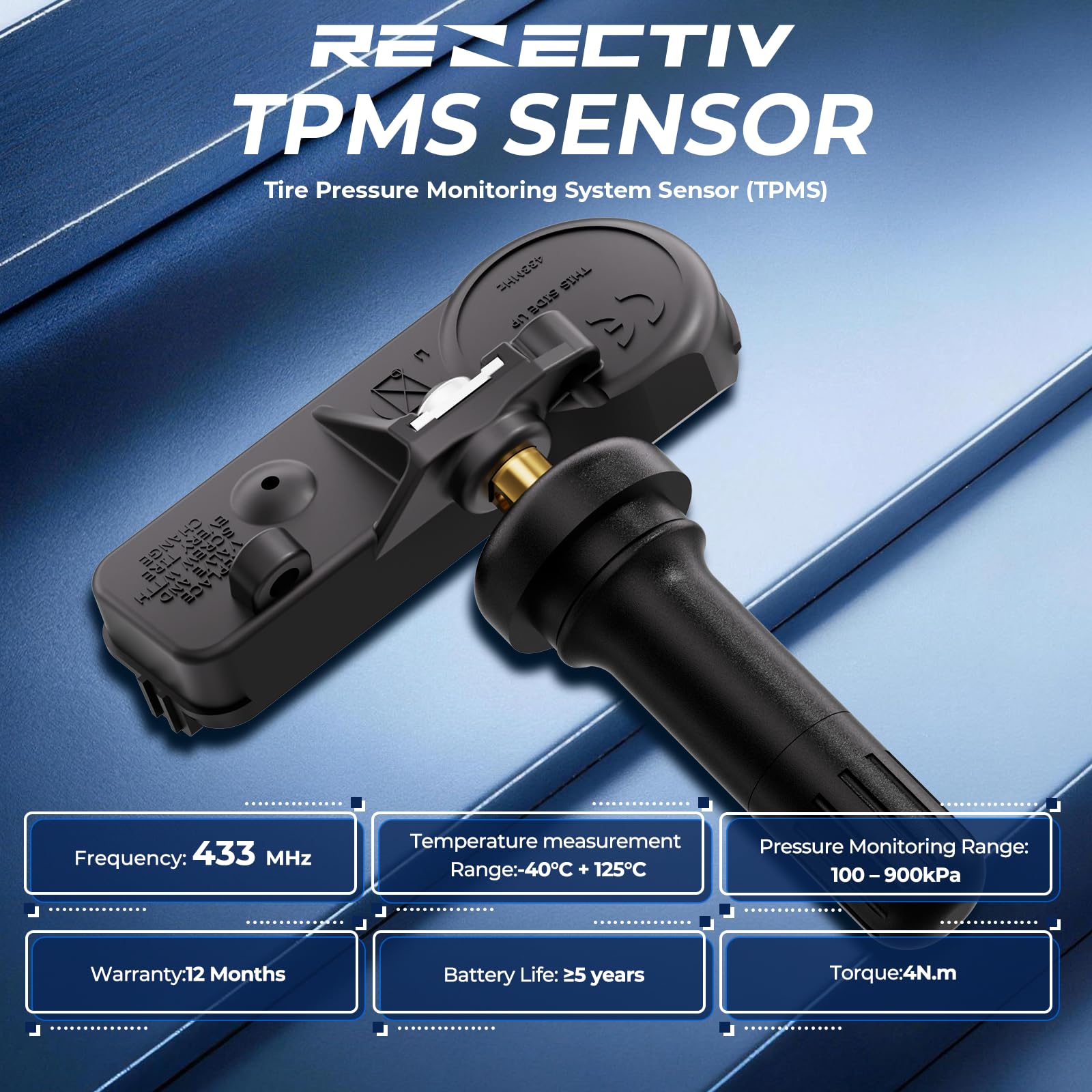 RENECTIV Capteur TPMS, capteur de surveillance de la pression des pneus 433 MHz pour Chrysler, Jeep, Dodge Ram, remplacement # 56029398AB (lot de 4)