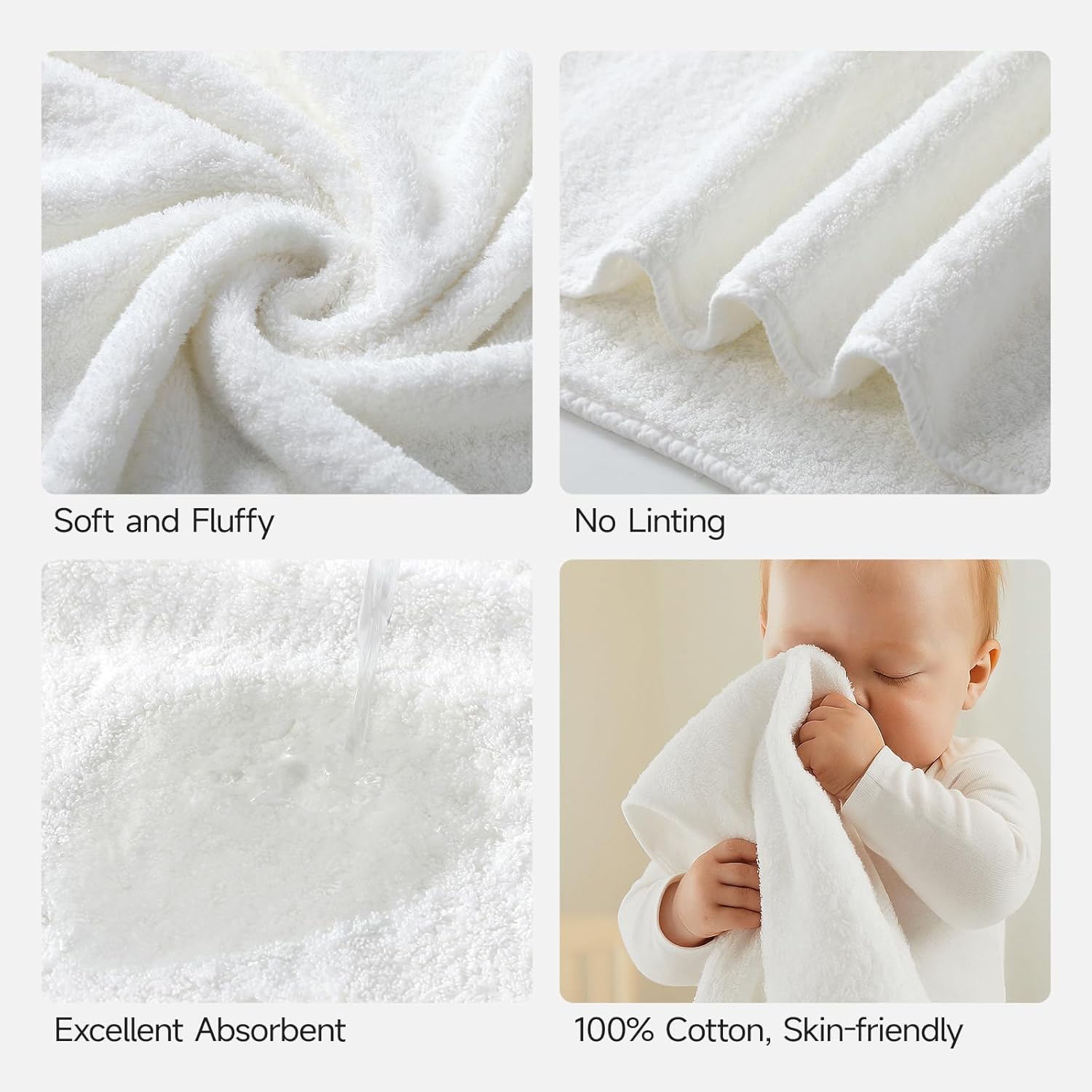 REDKISS Ultra-Plush Bath Towel Set - 900GSM Premium Thick Cotton for Bathroom & Spa, Super Absorbent Quick-Dry Bath Sheets with No Shedding (4-Piece Set for Adults, Luxury Hotel & Home Use)-White - Image 3