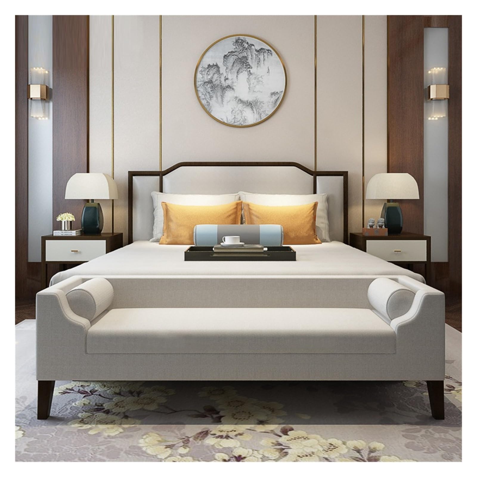 Panca Contenitore Imbottita - Per Ingresso O Fine Letto, In Finta Pelle Con Gambe Dorate, Design Moderno