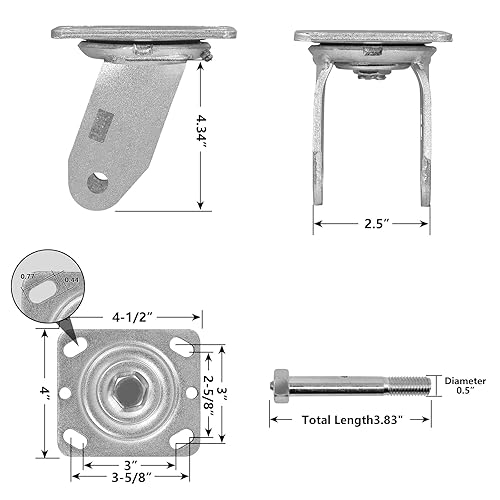 Miniatura 9 de Ruedas giratorias de 6 pulgadas resistentes, poliuretano sobre rueda de acero, orificio de 12 pulgada, juego de 4 ruedas de repuesto con capacidad