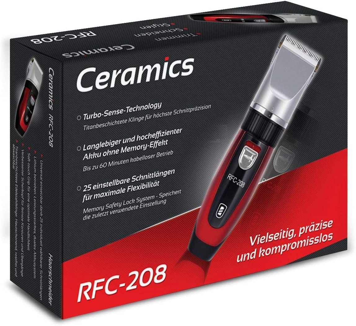 Ceramics RFC-208 Kit de toilettage pour animaux de compagnie silencieux et silencieux avec technologie Turbo Sense et 4 embouts pour 25 longueurs de coupe, tondeuse sans fil rechargeable pour animaux