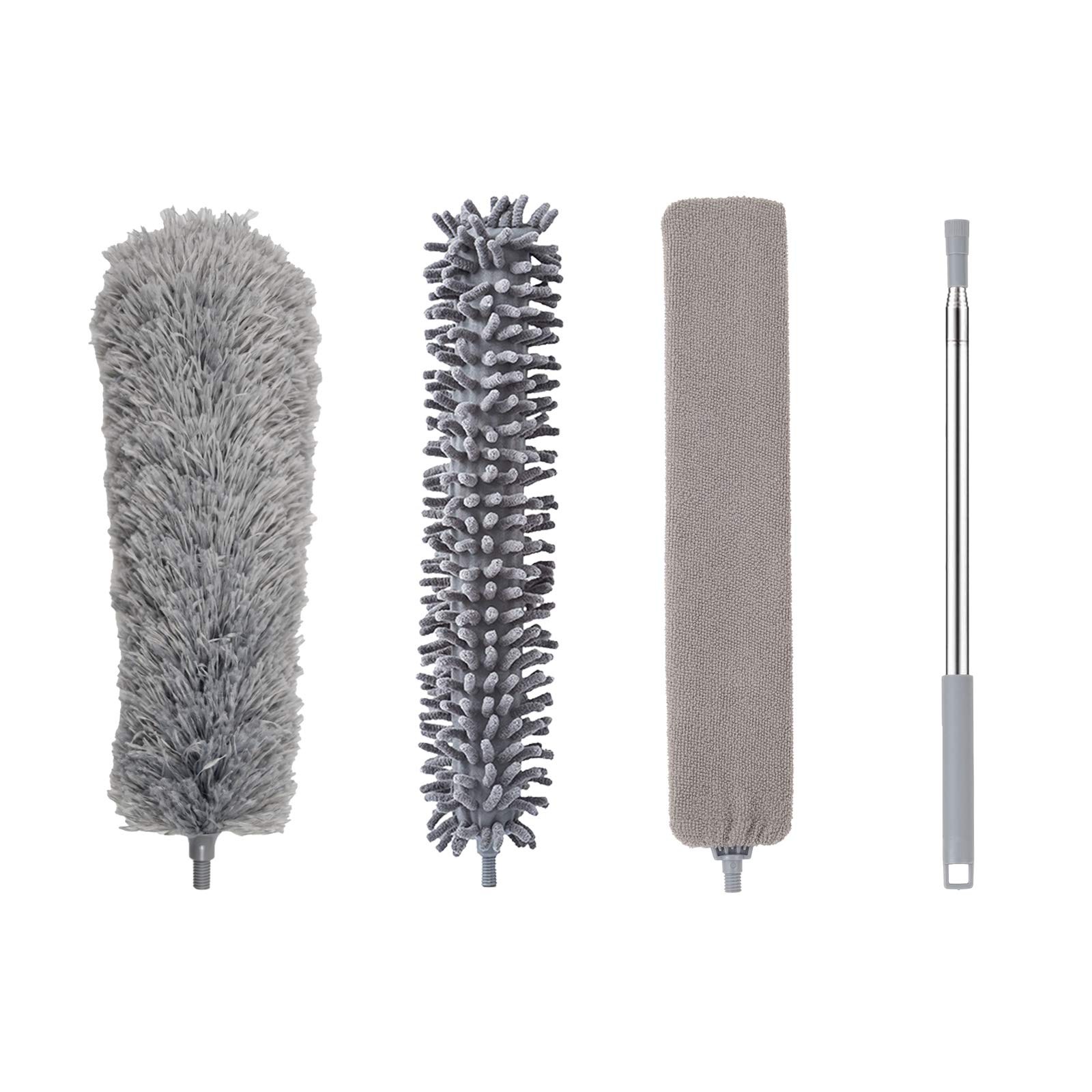 Duster Kit for Cleaning with 100 Inches Extension Pole Includes 3 Dusting Head Attachments, Microfiber Feather Duster, Under Appliances Duster, Ceiling Fan Duster Cobweb Duster
