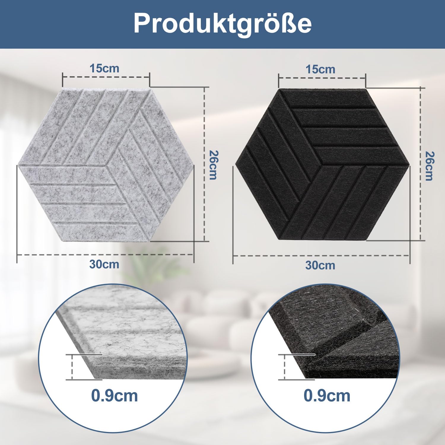 Fiqops 36er Hexagon Akustikpaneele Selbstklebend Akustikplatten Schwarz Hohe Dichte Schallabsorber Platzsparend für Wanddekoration und Schallschutz,Studio und Home Deko (30x26x0.9cm)