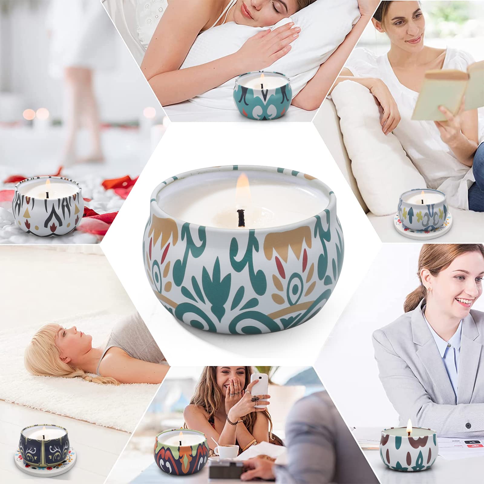 Scented Candle - French Rose - 6Oz Aromatherapy Soy Wax Jar Candle For Home, Gif - View #4