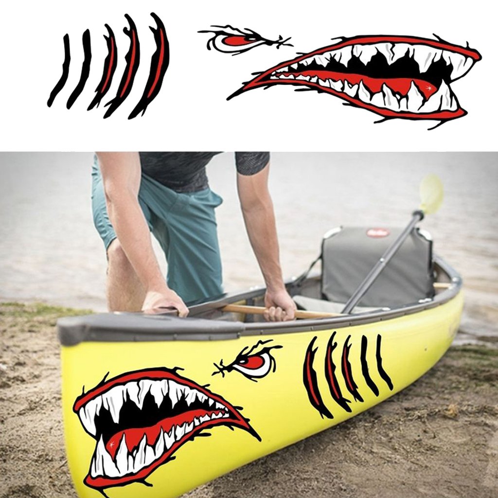 Adesivo Bocca Di Squalo Per Kayak E Auto – 2 Pezzi Impermeabili In PVC, Decorazione Divertente Fai Da Te