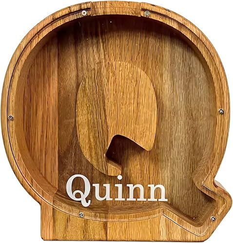 Miniatura 9 de Alcancía de madera con nombre personalizado, alcancía de regalo, nombre grabado con láser, 26 letras en inglés, decoración de bricolaje, regalos