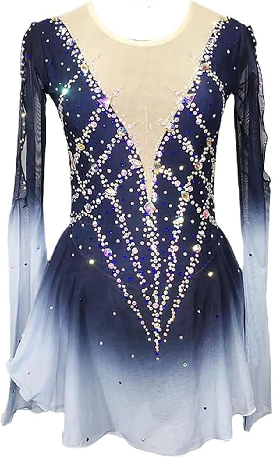 Girls' Figure Ice Skating Dress Halo Dyeing Roller Skate Performance Skirt Rhythmic Leotards Clothing