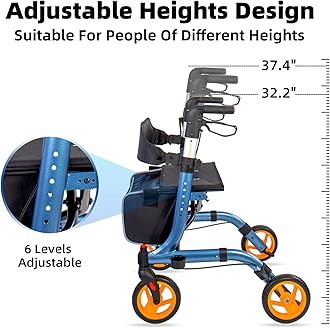 RINKMO Rollator Walkers for Seniors- Rollator Walker 8" Wheels-with Cup Holder Easy Folding Senior Walker with Backrest- Lightweight Mobility Walking Aid for Adult Elderly, Aluminum Frame, Royal Blue