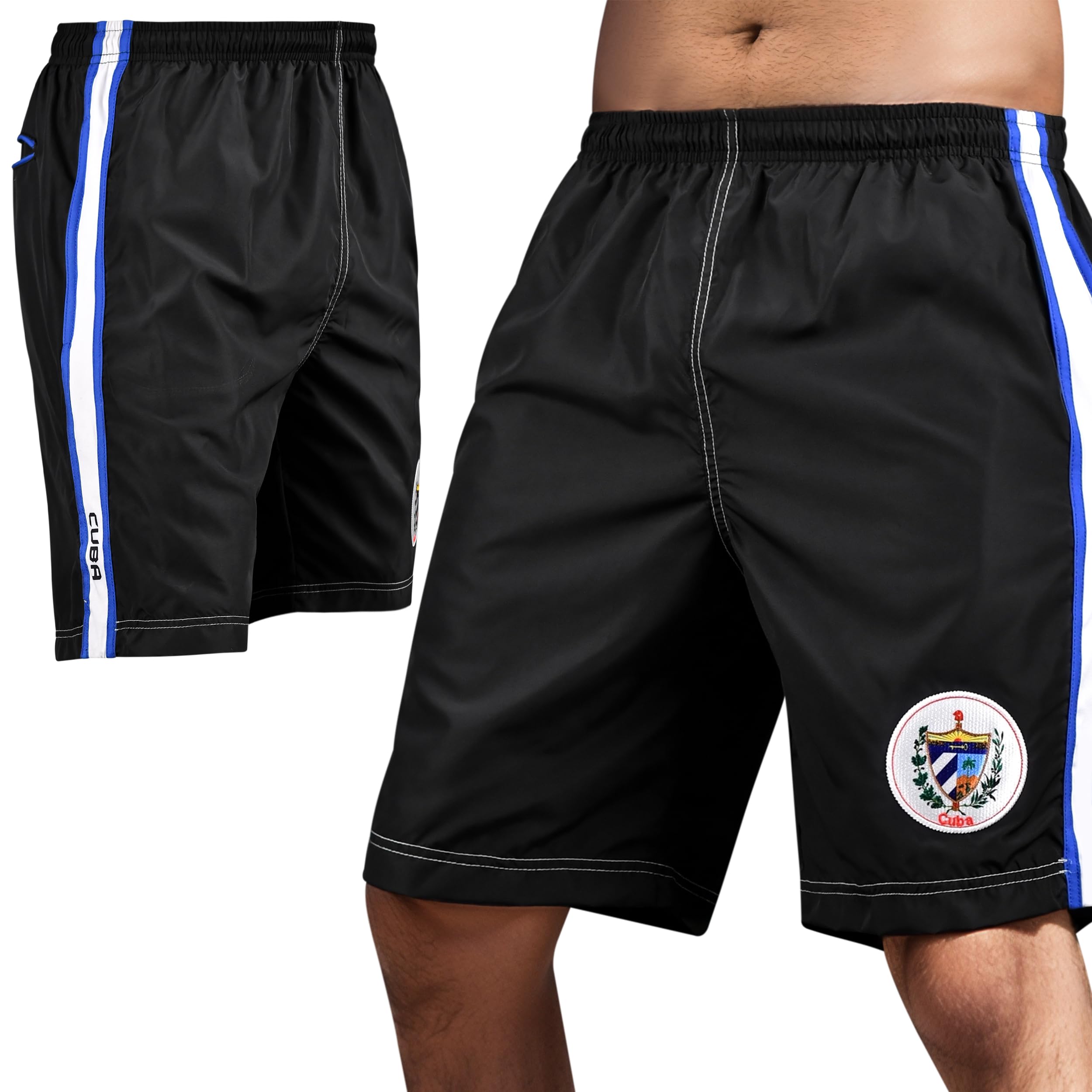 fox fury Mens All Countries Embroidered Logo Athletic Running Gym Workout Sports Basketball Shorts wt Zipper Pockets