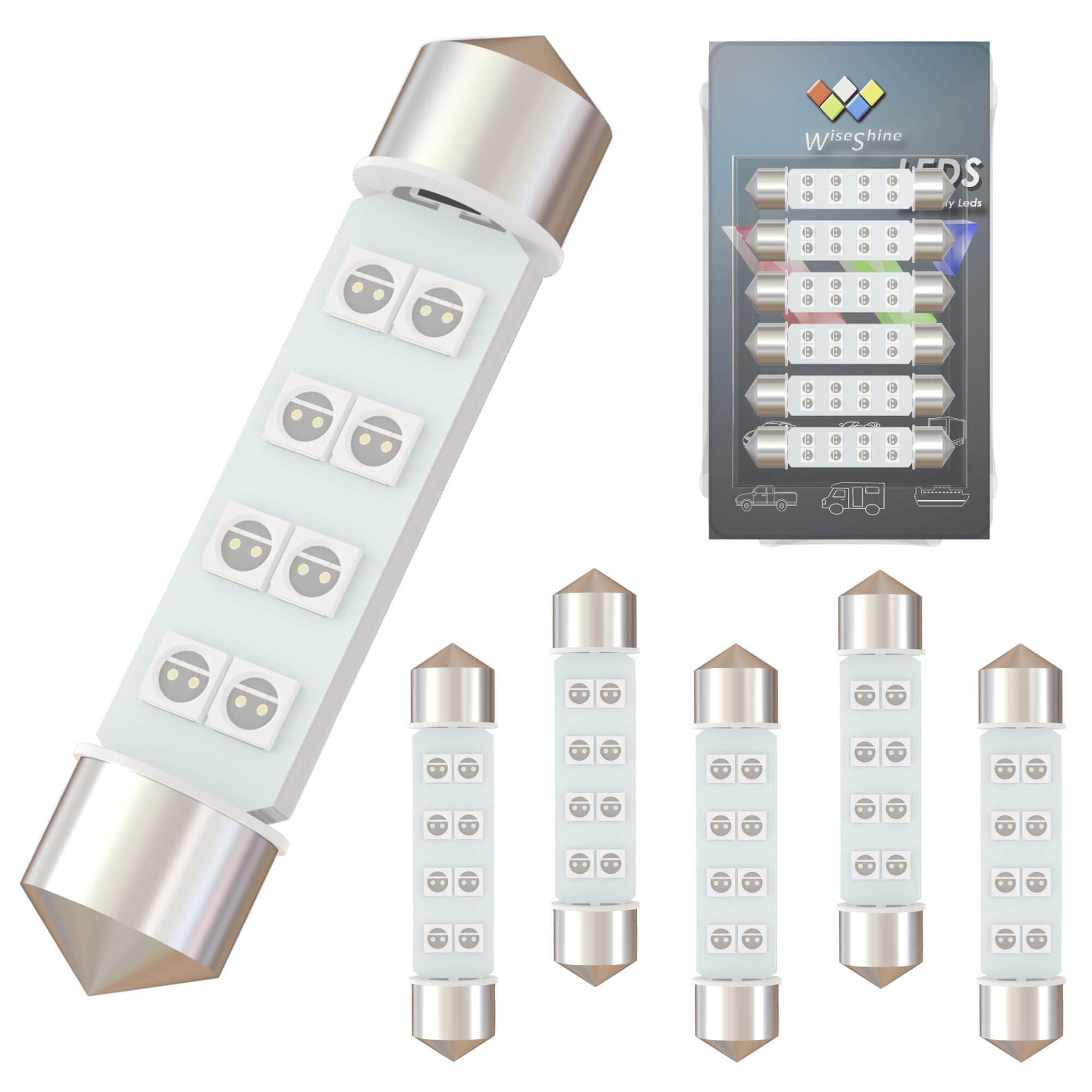 Wiseshine DC 24V 44mm 578 Festoon Dome LED Bulb Blue 211-2 561 562 566 LED Bulbs for Truck Interior Door Trunk courtesy Lights (Pack 6)