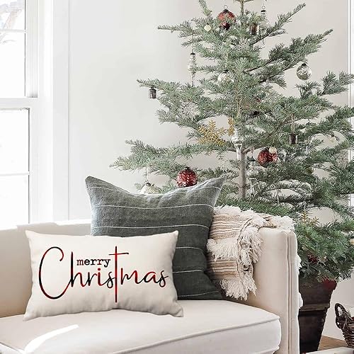 Miniatura 5 de Fundas de almohada navideñas con texto en inglés Merry Christmas, decorativas, de tela de algodón, de lino, funda de almohada para sofá,