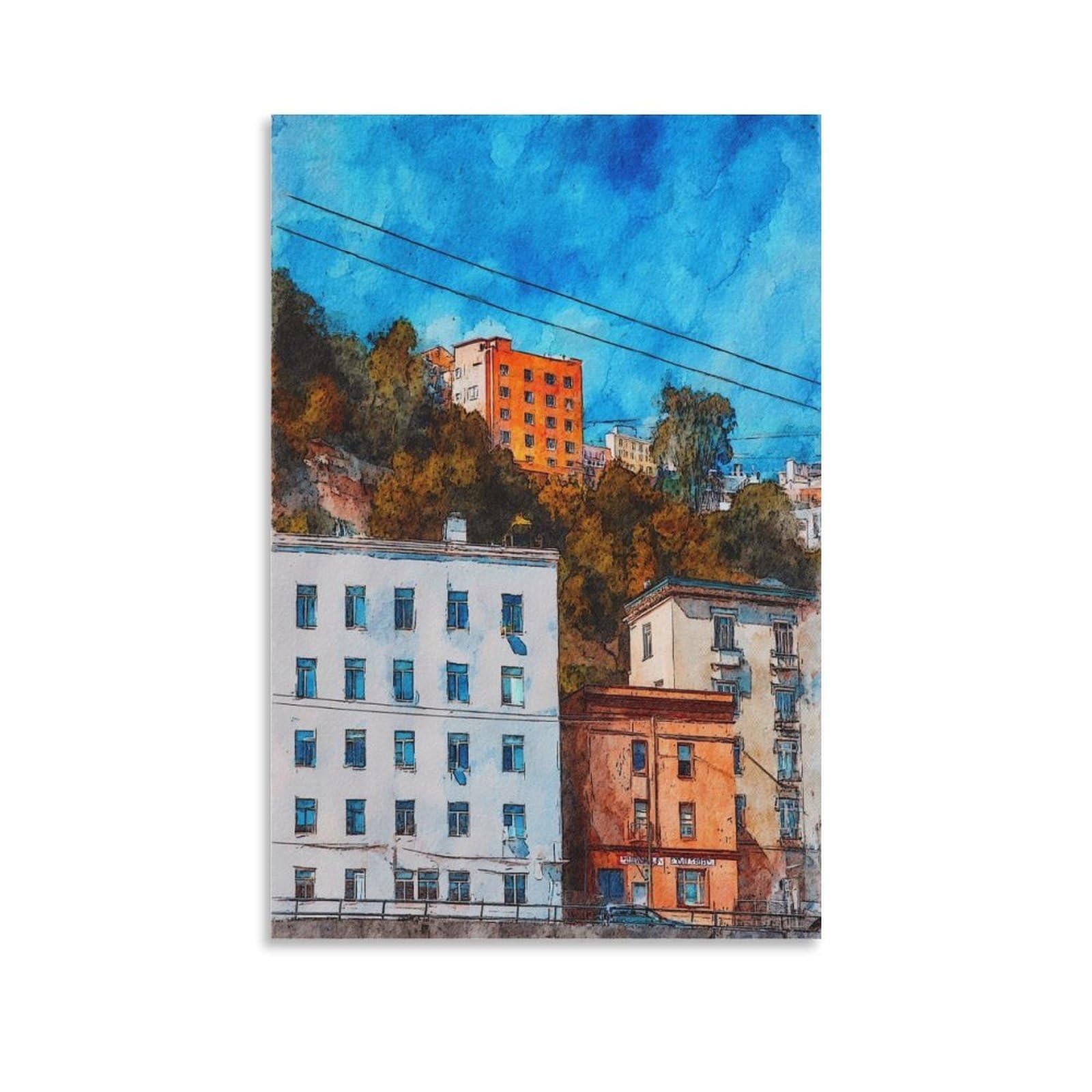 Lcynnh Unframe-Style Salzburg Austria Austria 08X12inch(20X30cm) Vintage Travel Poster Watercolor Canvas Art