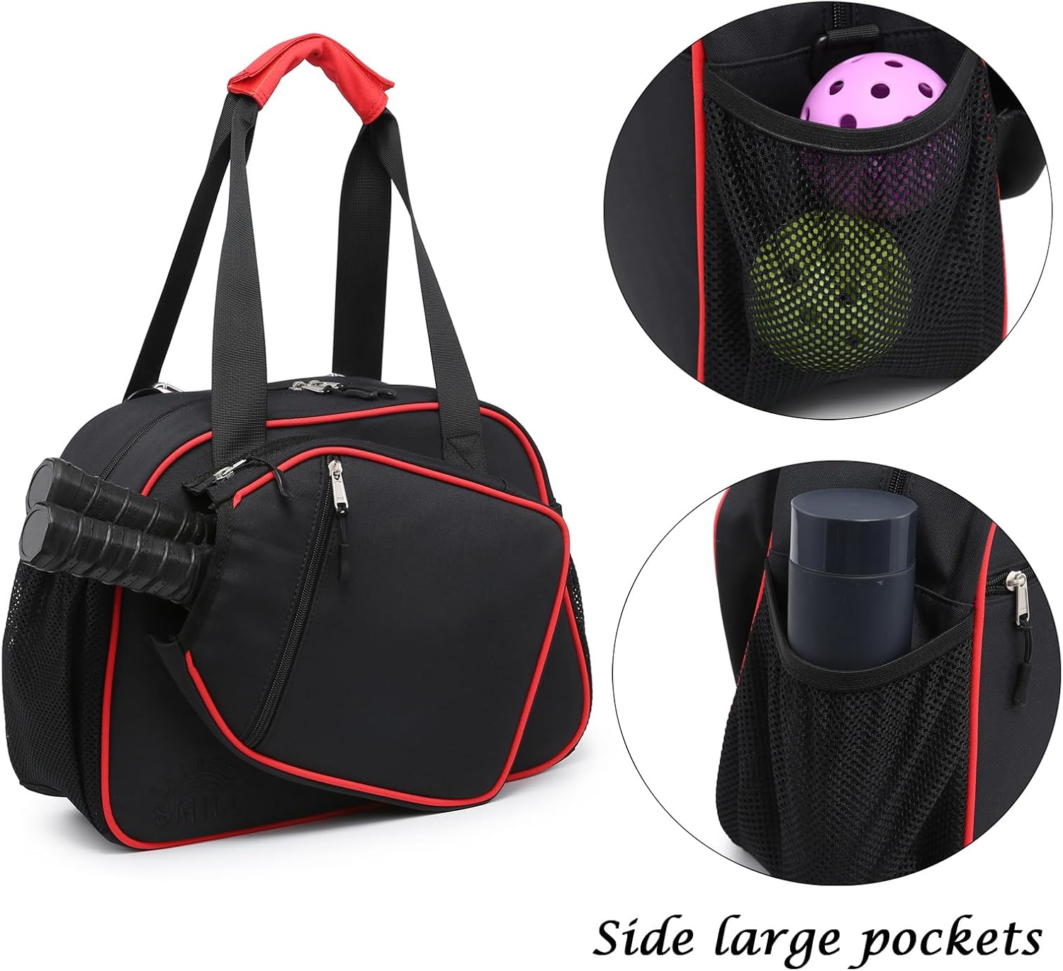 RAINBOW SMILE Crossbody Pickleball Bag with Shoes Bag 2PS for Women and Men, Waterproof Pickle Ball Bag Tote Shoulder Bag