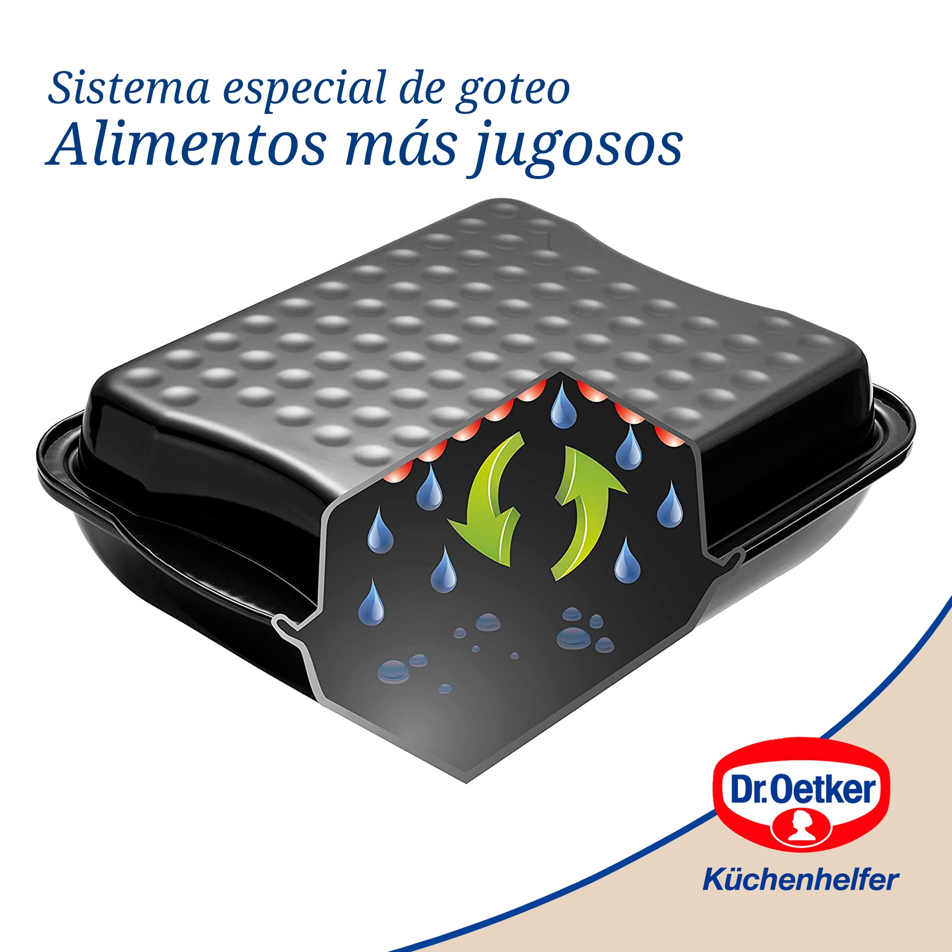 Dr. Oetker Fuente para horno alta y rectangular con tapa-Besuguera-Rustidera antiadherente esmaltado negro-Bandeja XXL, resistente hasta 400ºC, hecha en Alemania, 42x34x7,5cm, 1ud.