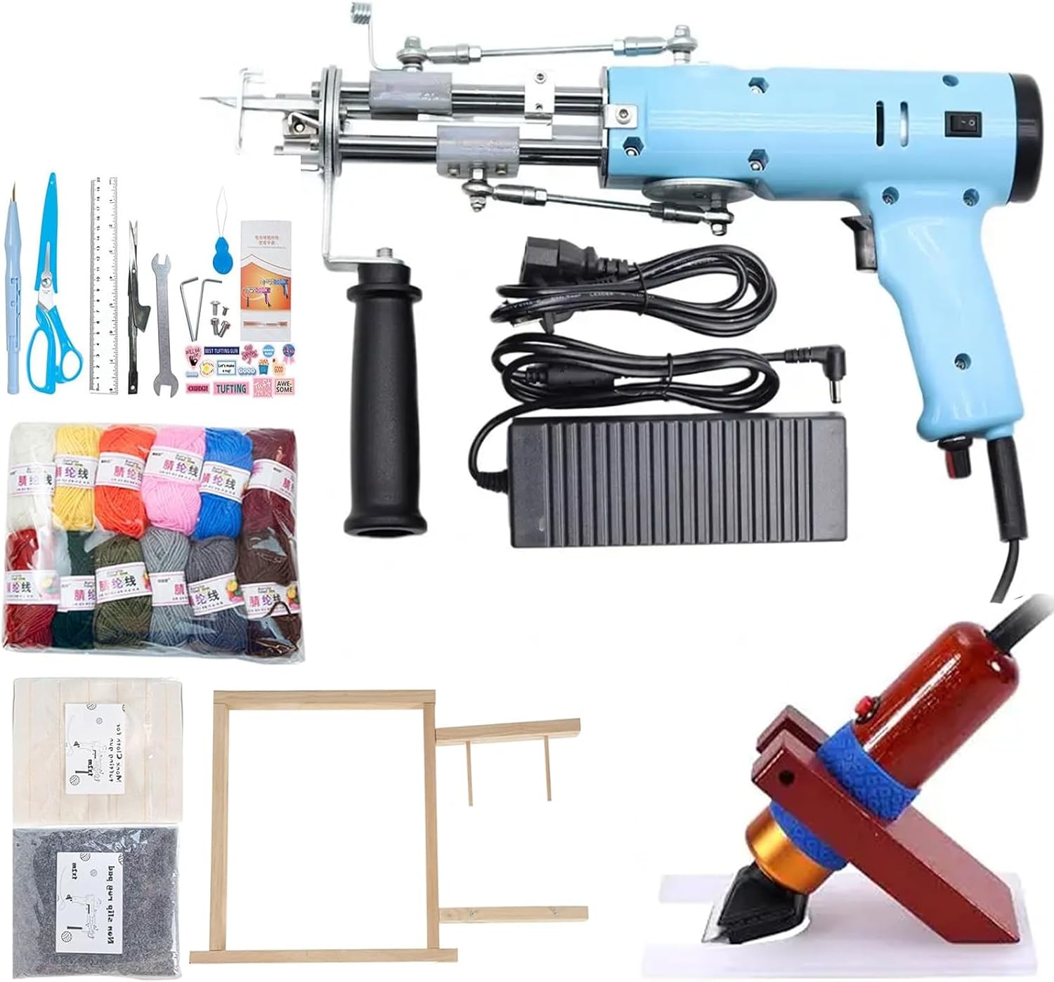 Tufting Gun Starter Kit 2 in 1 Rug Maker Machine - Speed Adjustable - Ideal DIY Tool for Beginners - Cut Pile and Loop Pile Tufting Carpet Gun - Perfect for Home Rug Making(Color:Blue)