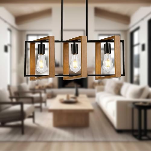 Iluminación de isla de cocina de 23.6 pulgadas, lámpara de araña de mesa de comedor de 3 luces, luz de isla rectangular para comedor y sala de